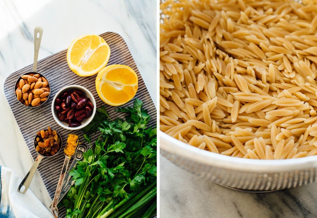 How to Make Orange Orzo Salad with Almonds, Feta and Olives?