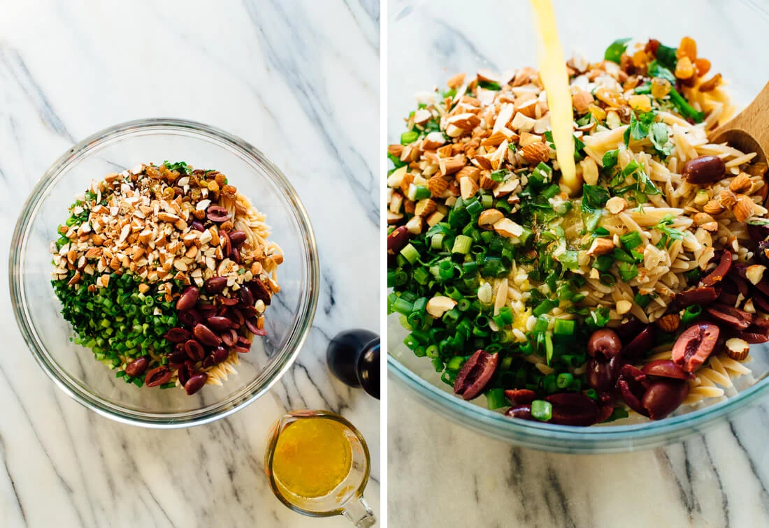 How to Make Orange Orzo Salad with Almonds, Feta and Olives?