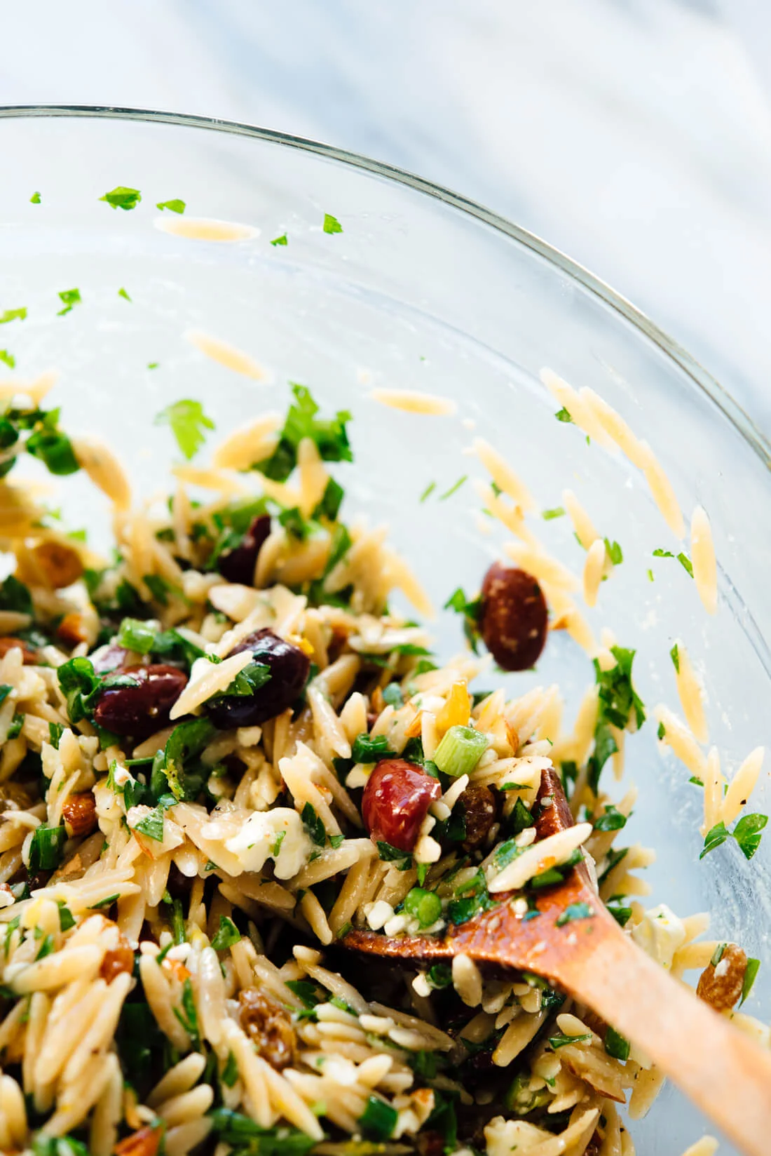 Orange Orzo Salad with Almonds, Feta and Olives