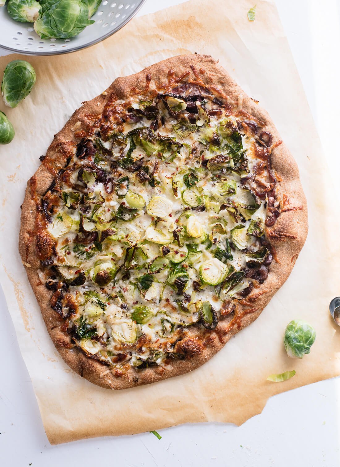 Brussels Sprouts Pizza with Balsamic Red Onions