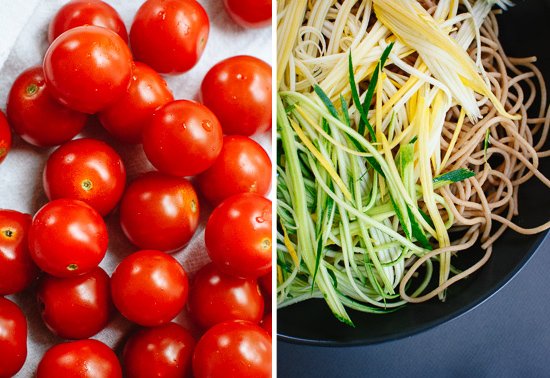 How to Make Pesto Squash Noodles and Spaghetti with Burst Cherry Tomatoes?